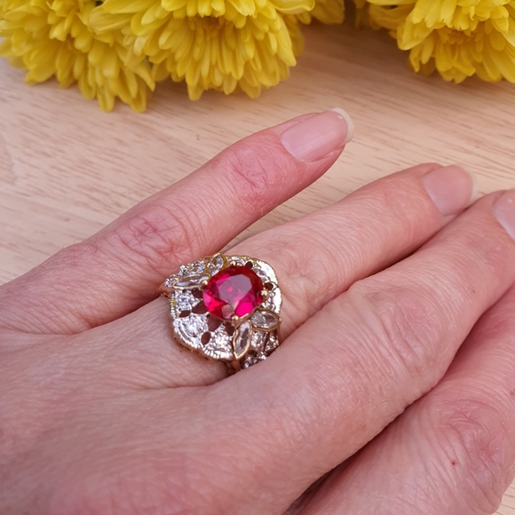 Swarovski Crystal Faux Garnet and Diamond Ring - Picture 7 of 10